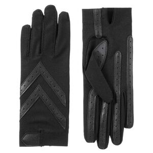 Isotoner Women's Spandex Shortie Winter Gloves in Black with Leather Details S/M